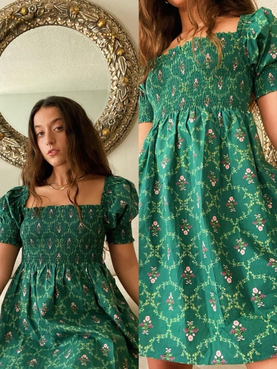Hill House Dresses & Skirts - Hill House The Athena Nap Mini Dress in Emerald Trellis